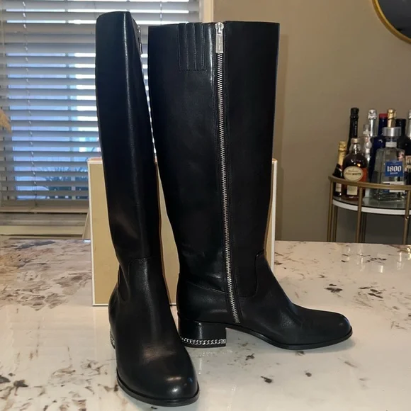 NEW Michael Kors Knee High Boots - Black Leather size 7.5/37 - Picture 5 of 6